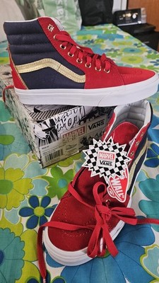 Vans X Marvel Sk8 Hi Unisex Red Navy Gold High Top Sneakers 721356 M 7/ W 8.5