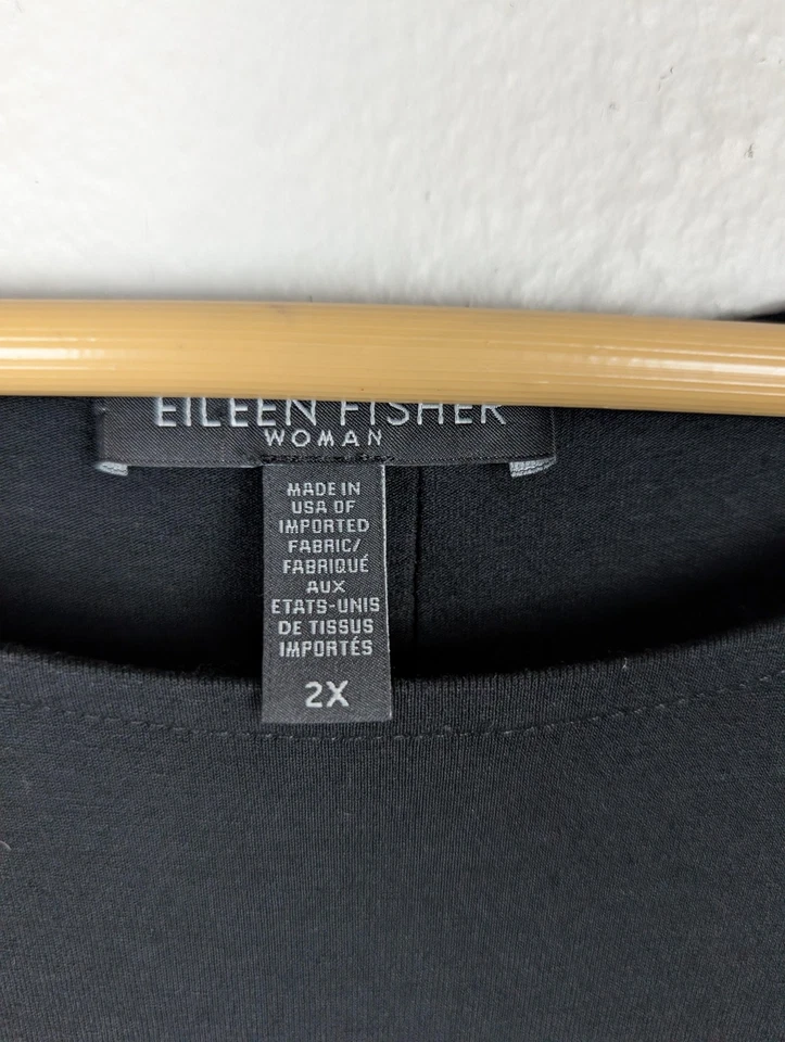 Eileen Fisher 连衣裙女式 2X 黑色长袖低圆领束腰外衣美国制造 — 第 4/4 张图片