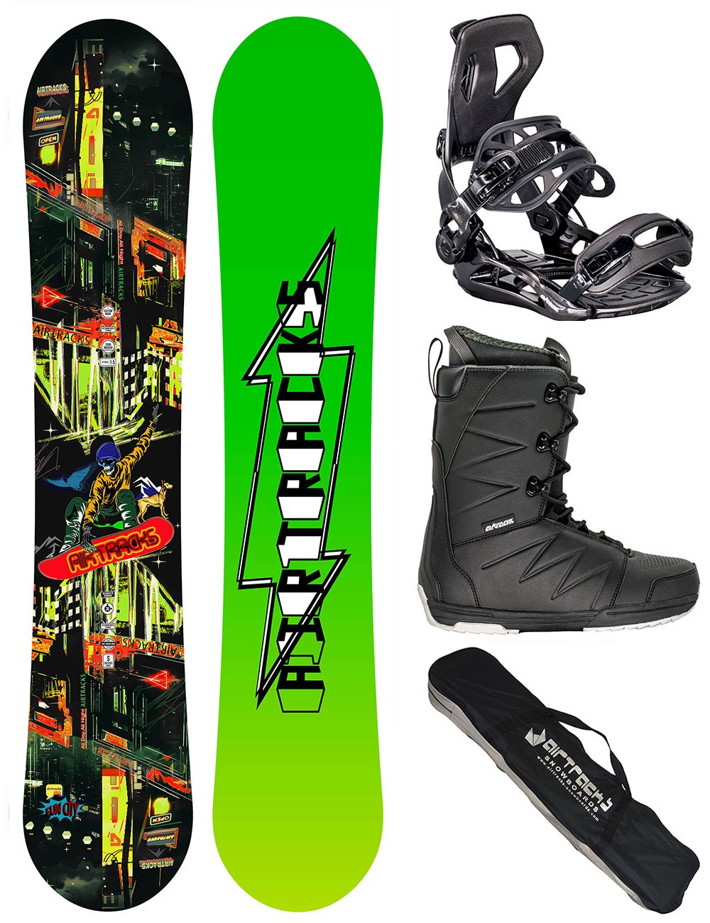 AIRTRACKS Snowboard Set Fun CIty Carbon Hybrid Rocker+Bindung Master+Boots+Bag