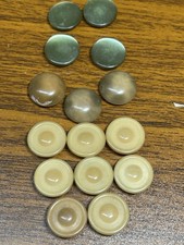 Buttons 15 Olive green & tan shank back round plastic VTG