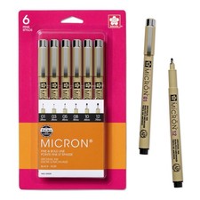SAKURA Pigma Micron Black Ink Multi-tip Set, 6 Pack 1 Count Pack of 6