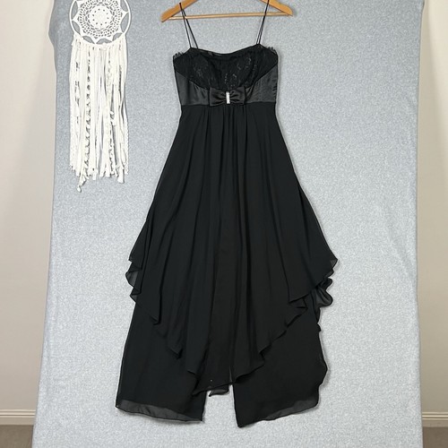 Y2K Jumpsuit Womens 8 S Black Chiffon Lace Bow Witchy Formal Cocktail Evening - Picture 6 of 14
