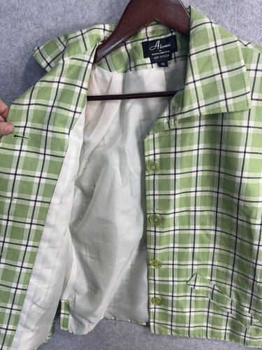 VTG Donnybrook ALANNI Green Plaid Linen Blazer Sz 10 Cropped Preppy 90s USA Made - Picture 4 of 14