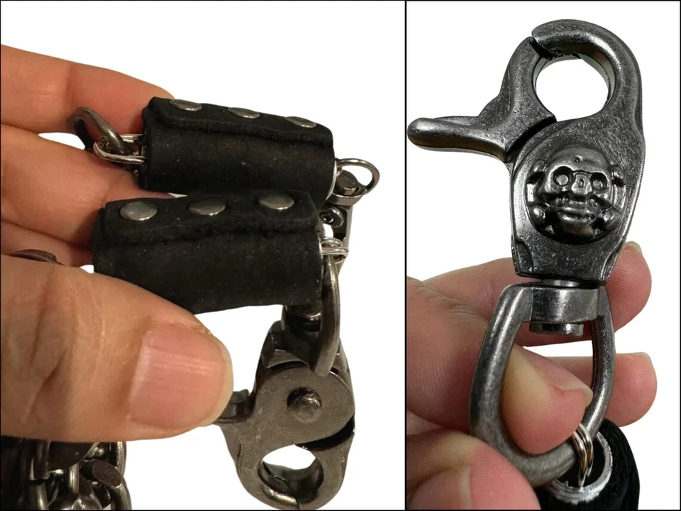 Fort Hommes Argent Foncé Métal Portefeuille Chaîne Porte-Clé Motard Hoen Pic De - Photo 2/4