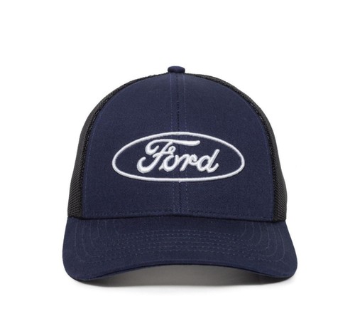 Hat - Ford Mesh Vented Adjustable Trucker Style Cap Blue / Black - Picture 2 of 6