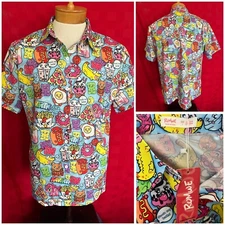 NEW NWT Romwe Button Sown Shirt Size Large Mini Figs? Cartoon Toys Candy AOP