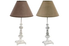 LAMPADA DA TAVOLO COMODINO IN FERRO BATTUTO LUME VINTAGE  SHABBY CON PARALUME