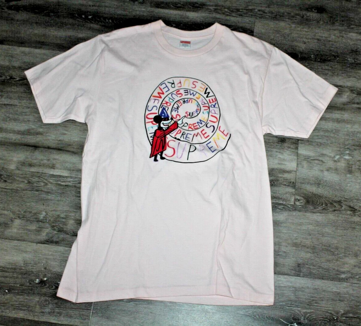 SUPREME S/S 2017 JOE ROBERTS SWIRL T SHIRT   ROSE PÂLE   TAILLE GRAND   RARE