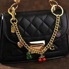 NWT Motif Chain Bag Charm Rexy Tea Rose Cherries Heart Brass Multi Rare