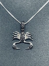 20” New Condition Sterling Silver Black CZ Scorpion Pendant Necklace 