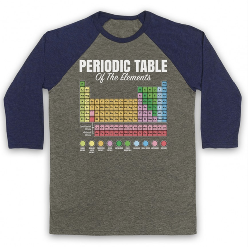 PERIODIC TABLE OF THE ELEMENTS SCIENCE ART GEEK NERD 3/4 SLEEVE BASEBALL TEE - Picture 19 of 20