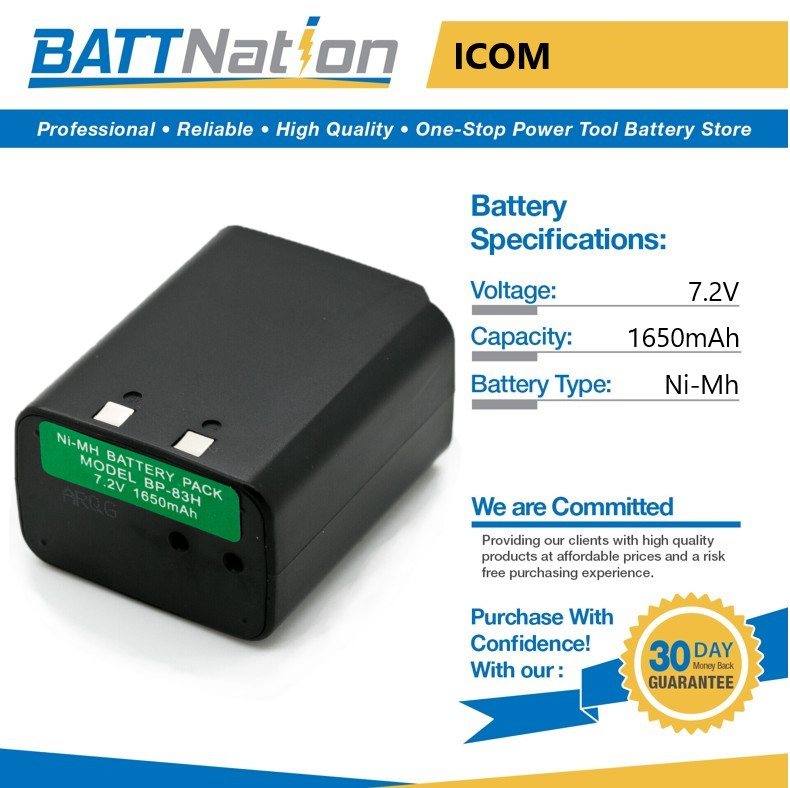 7.2V 1650mAh NiMh battery for Icom BP-82, BP-83, BP-83A, BP-