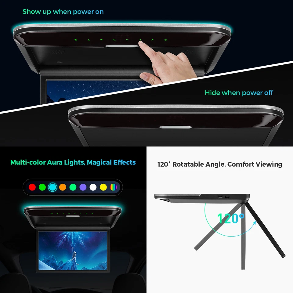 XTRONS 14" Auto Deckenmonitor HD Roof Monitor 1080P HDMI USB 120° drehbarer AV - Bild 4 von 4