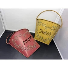 Metal Wall Decor door Bucket Sconce Hope Faith Cutout Planter Holder Set of 2