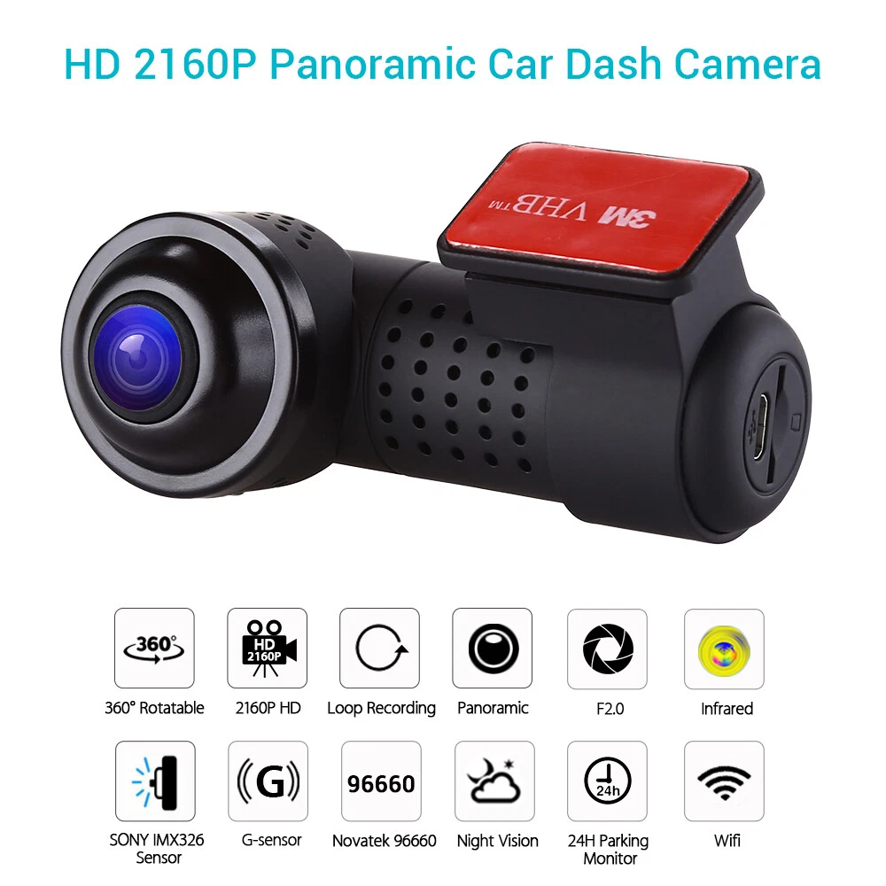 Camera Tableau Bord Dashcam Voiture Vue 360 ° GPS Enregistreur H24  Stationnement