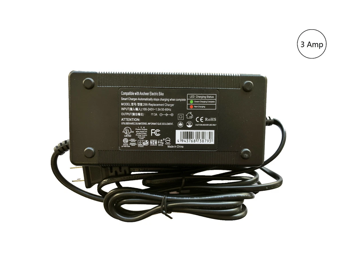 3 Amp Smart Charger for Ancheer Orange Sunshine Mountain eBike 36V