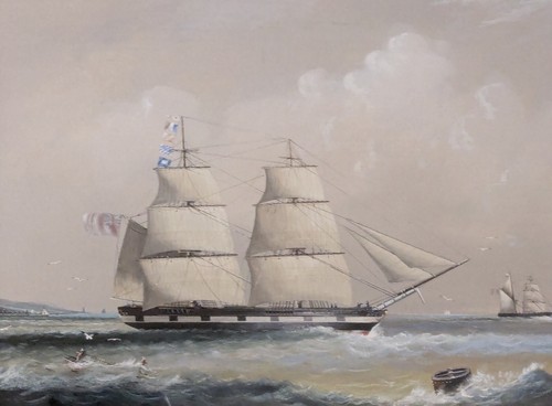 Fino par de pinturas gouache antiguas de goletas marítimas británicas - Clippers  - Imagen 22 de 22