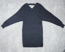 Womens Medium Black Knit Bodycon Sweater Dress Long Sleeve V Neck Fitted