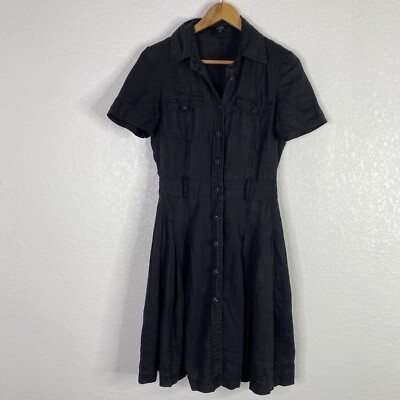 Hallhuber Womens Size 34 US Size XS Black 100% Linen A-Line Button Shirt Dress