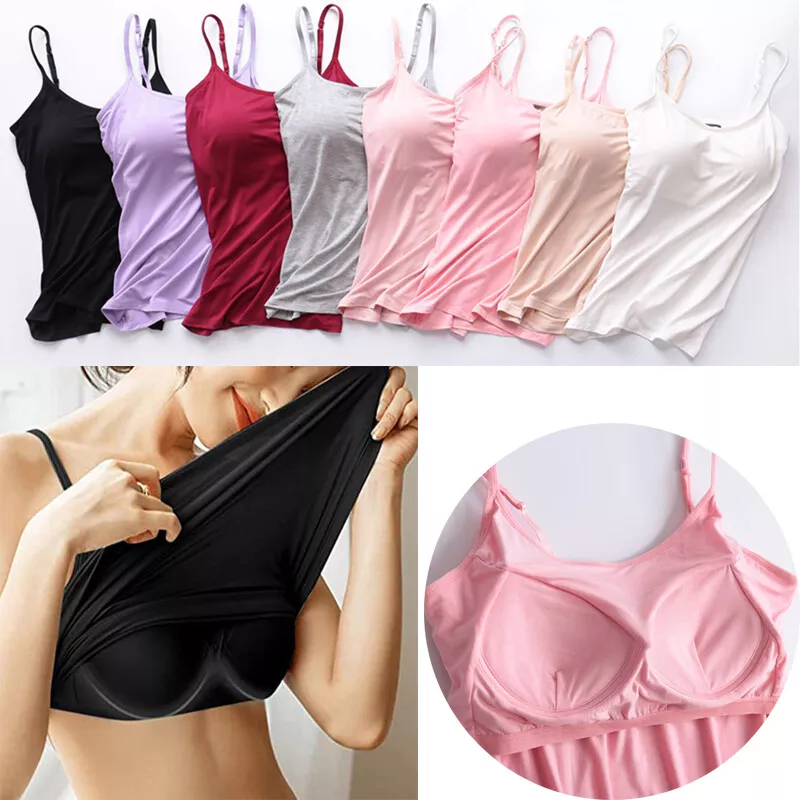 Womens Tank Tops With Built-in Bra Adjustable Strap Vest Padded Camisole  Tops AU