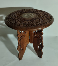 Indischer Handgeschnitzter Klappbarer Kaffee/ Beistelltisch -Holz Tisch