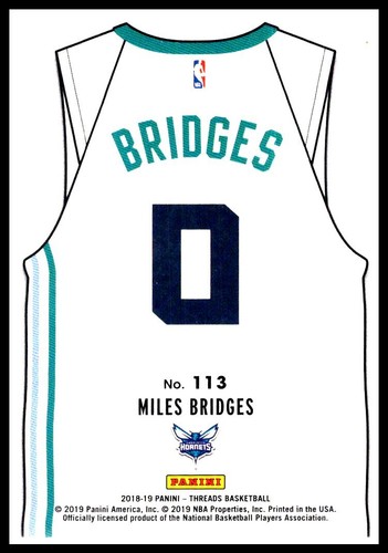 2018-19 Panini Threads #113 Miles Bridges - Picture 2 of 2