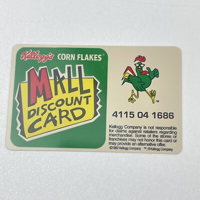 Vintage Kelloggs Corn Flakes Mall Discount Card 1992 Cereal Premium Prize Card