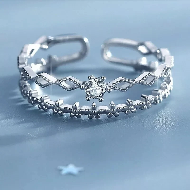 Fashion 925 Silver Tassesl Knuckle Ring Open Zircon Rings Women Adjustable - Image 2 of 4