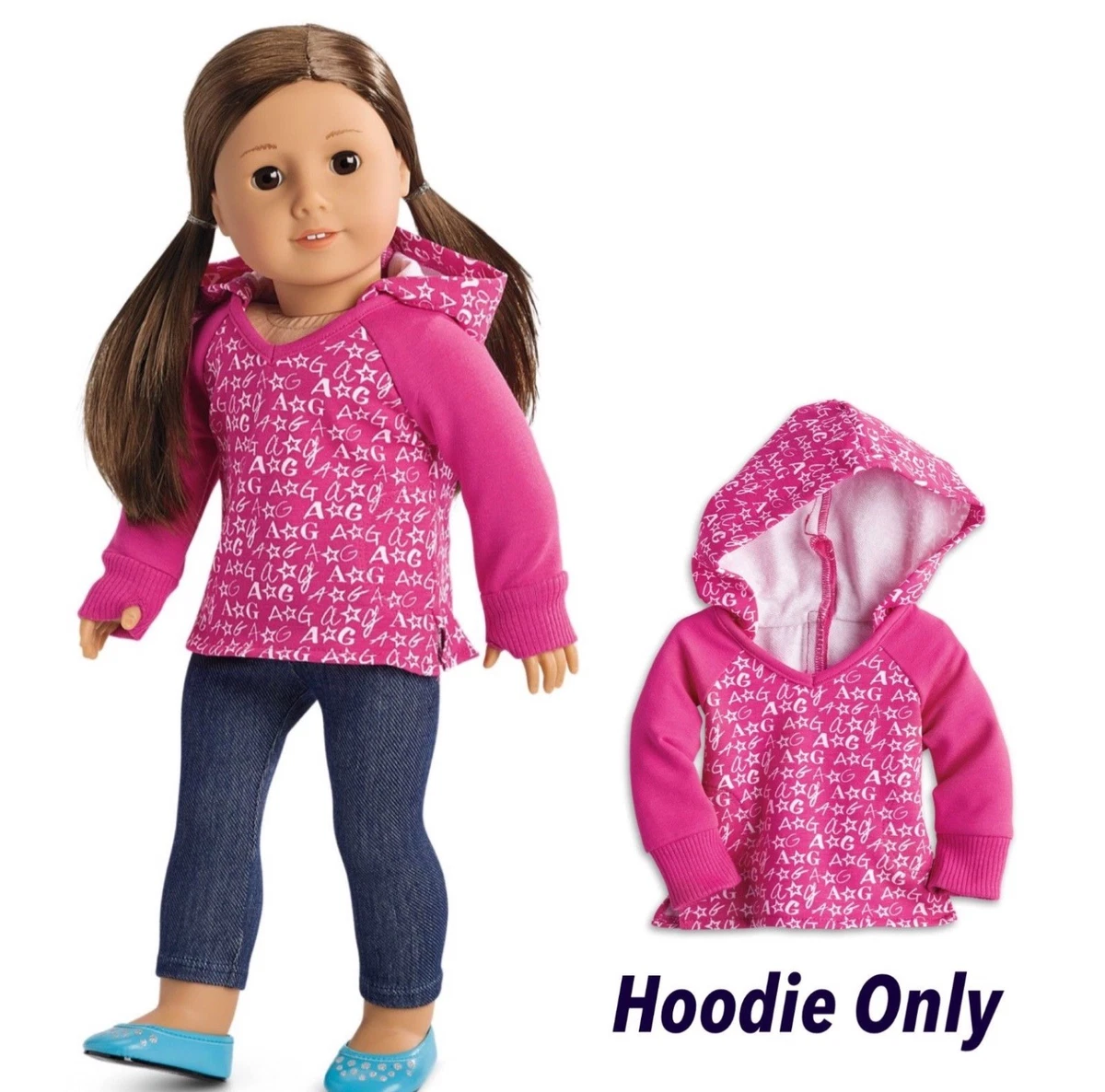 New in package American Girl Doll V-Neck Hoodie Direct Pink AG Logo Print  Shirt