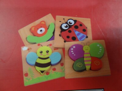 Skyfield NIB New 4 Wooden Animal Puzzles Patterns for Toddlers Educational Toy