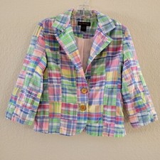Lily Stanhope Quilted Plaid 3/4 Sleeve 100% Cotton Jacket Size 2