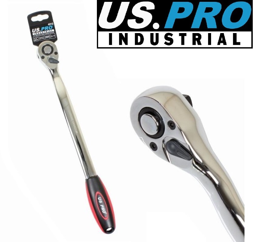 1/2"" Drive Long Reach Ratchet US PRO INDUSTRIAL Curved Non Slip Handle 72 Teeth - Image 2