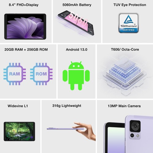 DOOGEE T20Mini Pro 8.1 in Tablet 20GB+256GB/TF 1TB 5060mAh Android 13 Tablet PC - Picture 2 of 9