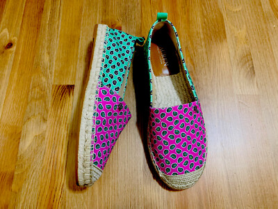 Ralph Lauren Cameryn espadrilles canvas paisley green pink shoes NWOB size 5.5