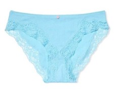 New NWT Victoria's Secret 100 Cotton with Lace Trim Bikini Panty Breaker Blue S