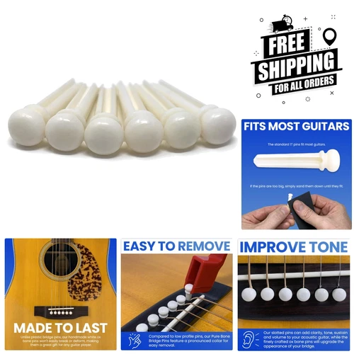 Upgrade Your Guitar's Sound with Slotted Ox Bone Bridge Pins - Fits Most Brands