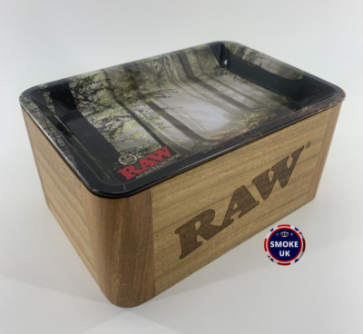 RAW WOODEN CACHE BOX MINI SMOKEY FOREST ROLLING TRAY MAGNET LID STORAGE NEU
