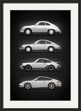 Framed Print - Porsche 911 Model History Evolution, Minimalist Modern - 3 Sizes