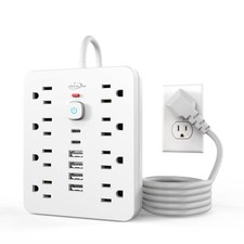 JouleLoom Power Strip Surge Protector with 8 Outlets 4 USB  2 USB C Ports White