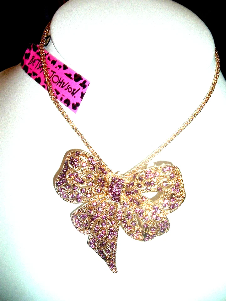 Betsey Johnson большой фиолетовый PAVE кристалл со стразами банта лента золотое ожерелье - Изображение 2 из 4