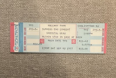 Grateful Dead Ticket 1977 9/3/77 Englishtown NJ Raceway New FULL