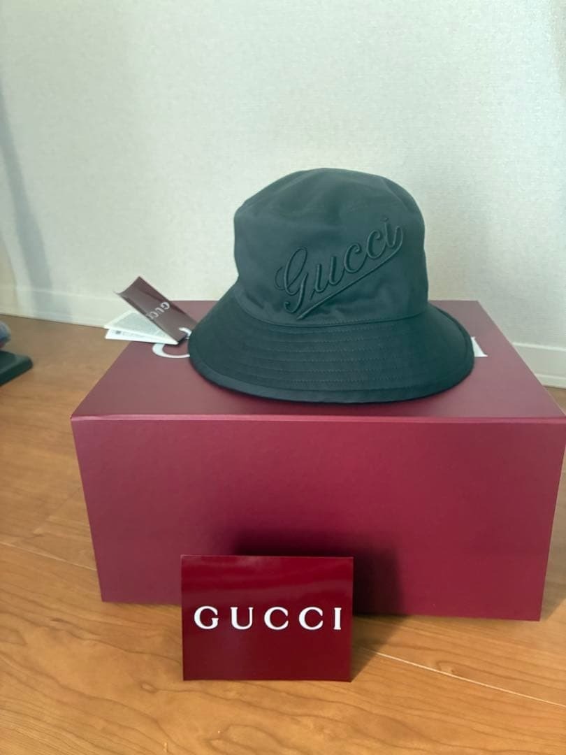 GUCCI カンカン帽 ブラック Authentic Gucci Bucket Hat Size L Black New Unused w/ Box Receipt