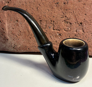 Le Peltier Classy Ebony Finish Bent Billiard Ceramic Tobacco Estate Pipe