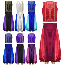Kids Arabian Prince Cosplay Outfit Sleeveless Tank Top Harem Pants Set Halloween