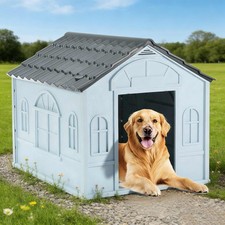 Outdoor Large Dog Kennel Grey Durable Plastic Winter House Insulating Waterproof