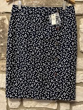 Talbots Pencil Skirt Sz 6 Navy Blue White Dot Pattern Silver Button NWT 99
