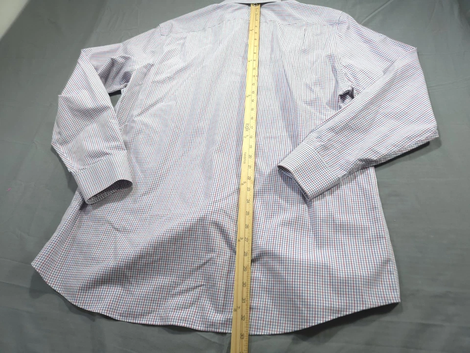 Camisa Charles Tyrwhitt Para Hombres 17.5-36 Azul Rojo Blanco Calce Ajustado Sin Hierro Vestido Cuadros Foto 4 de 4