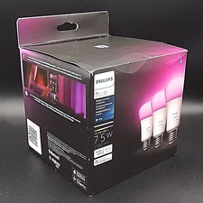 Philips Hue Smart 3 Pack , 75W A19 LED Bulb White and Color Ambiance Light. NEW