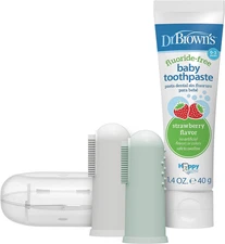 Dr. Brown'S 100% Silicone Baby Finger Toothbrush and Toothpaste Set, 2-Pack Toot