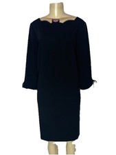 TALBOTS BLACK SCALLOP TRIM 3/4 SLEEVE PONTE KNIT SHEATH SZ 12